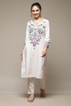 White LIVA Straight Kurta image number 1